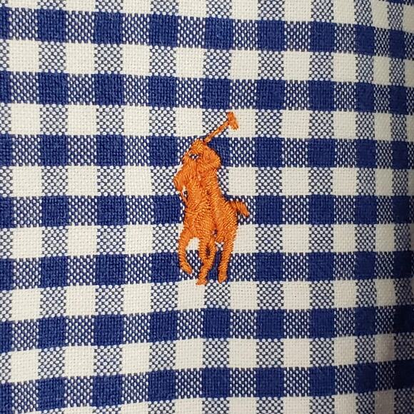 Polo Ralph Lauren Shirt Oxford Mens Medium 16 Blue Gingham Check LS Button Down - Picture 4 of 10